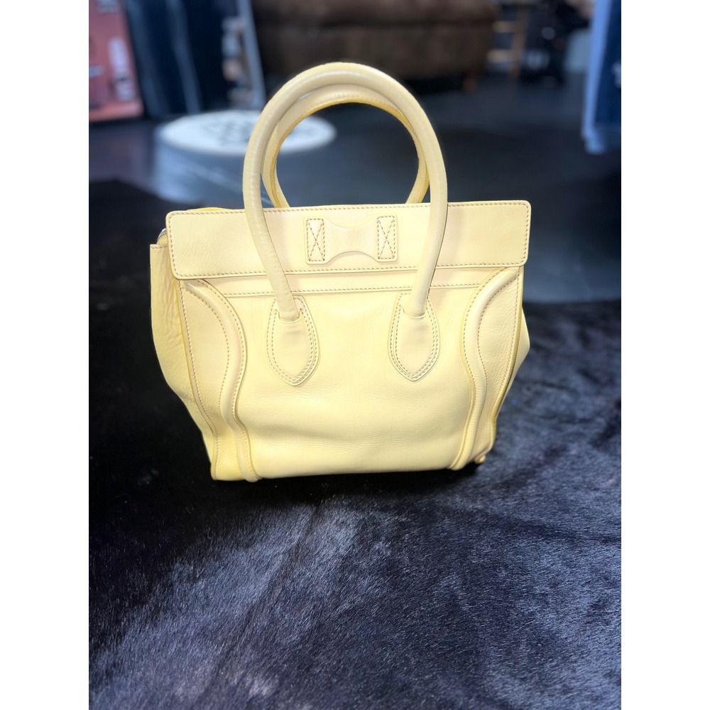 Celine Mini Luggage Tote Pale Yellow Drummed Calfskin Leather Satchel Bag - Picture 5 of 13